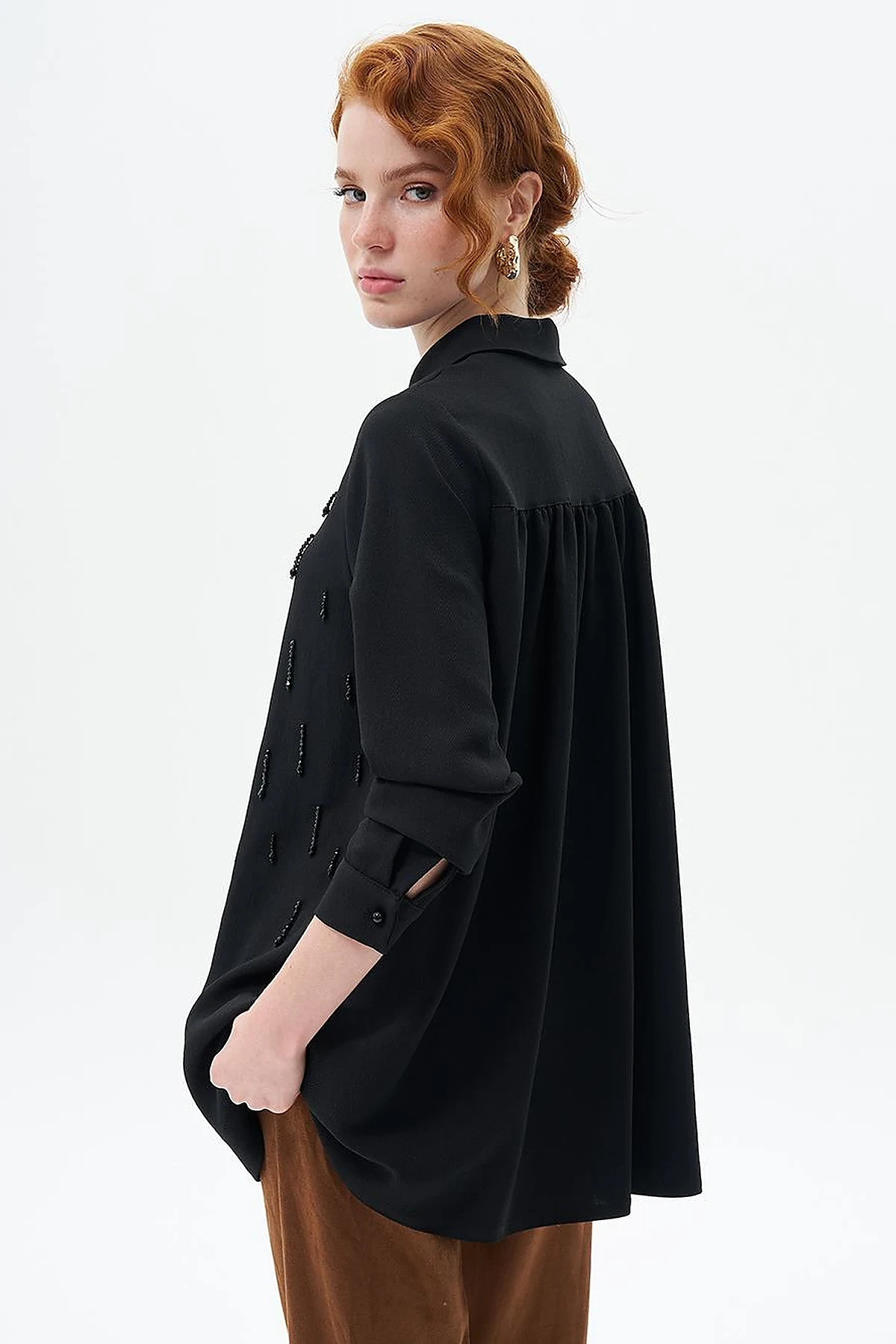 Stone-Embroidered Chic Tunic Black