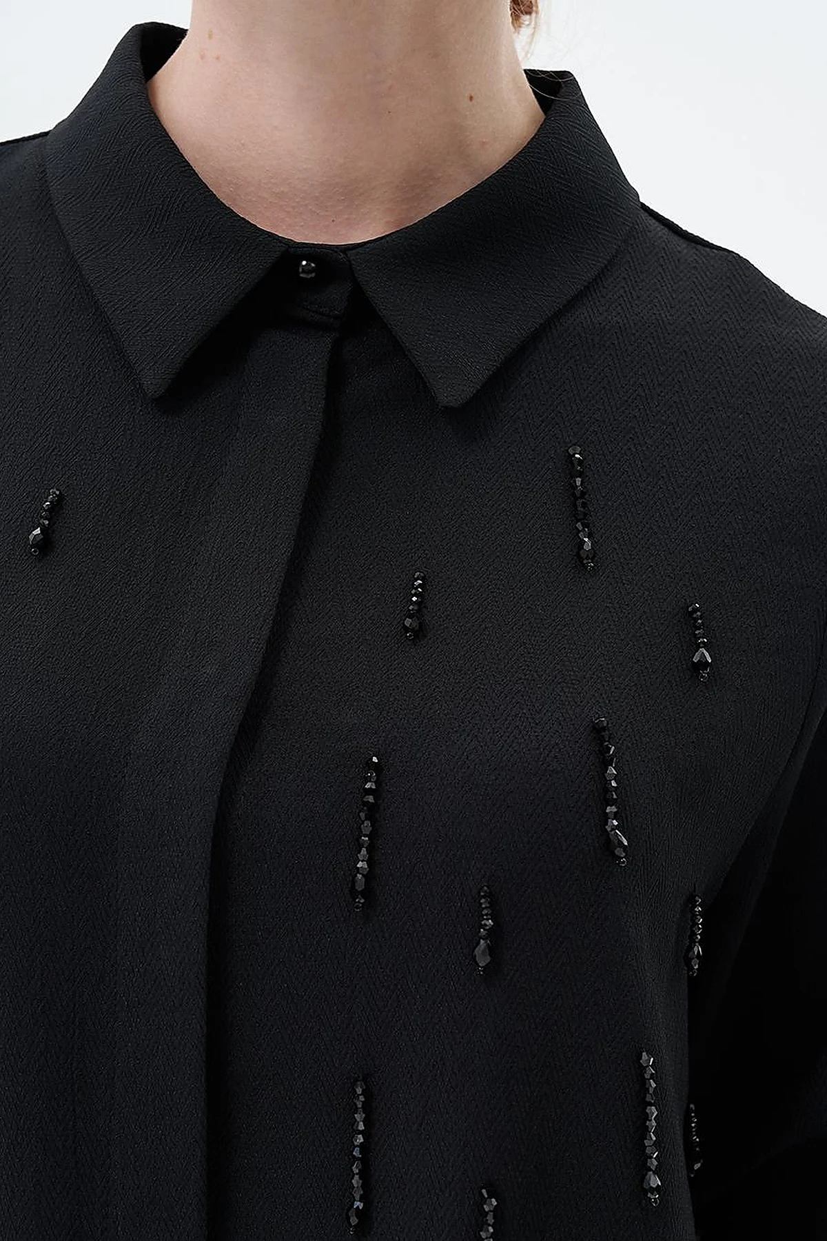 Stone-Embroidered Chic Tunic Black