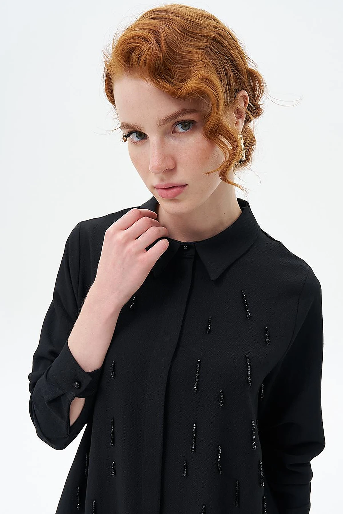 Stone-Embroidered Chic Tunic Black
