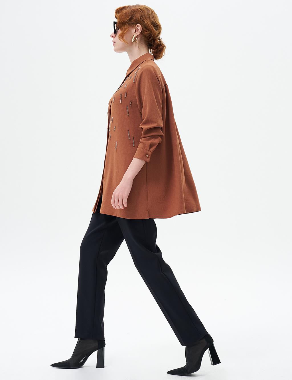 Stone-Embroidered Chic Tunic Tobacco