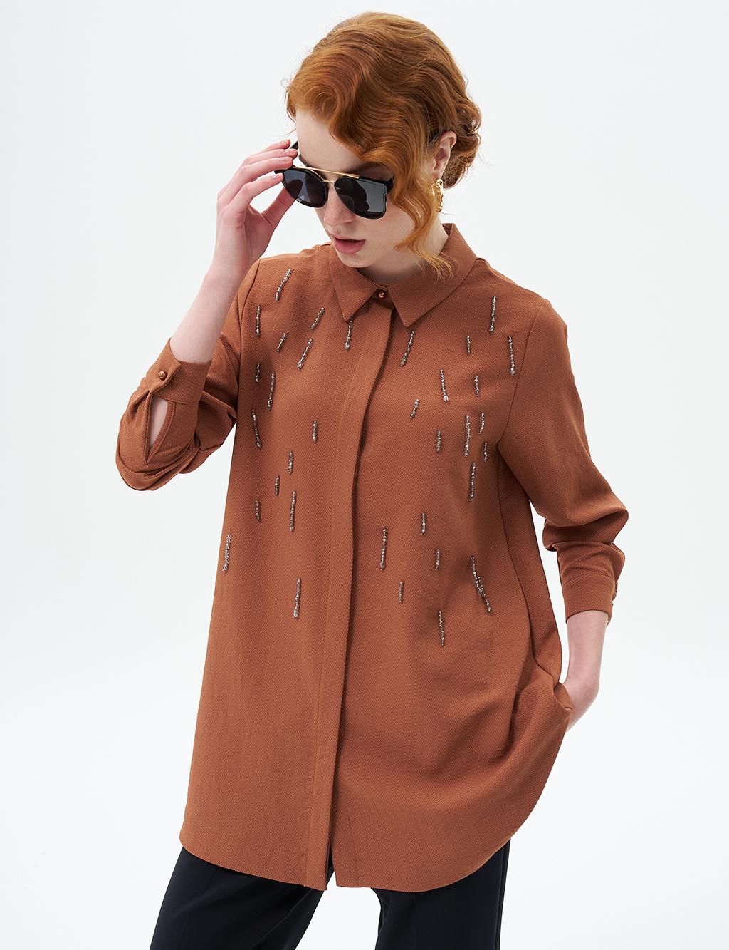 Stone-Embroidered Chic Tunic Tobacco