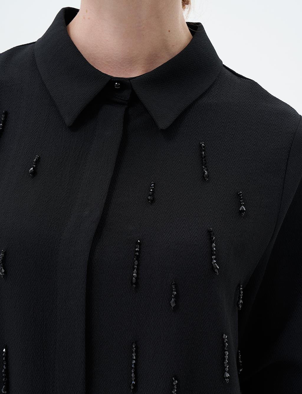 Stone-Embroidered Chic Tunic Black
