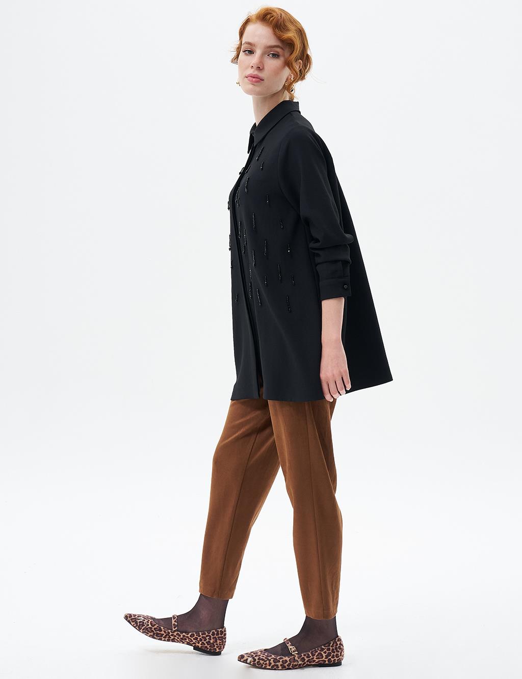 Stone-Embroidered Chic Tunic Black