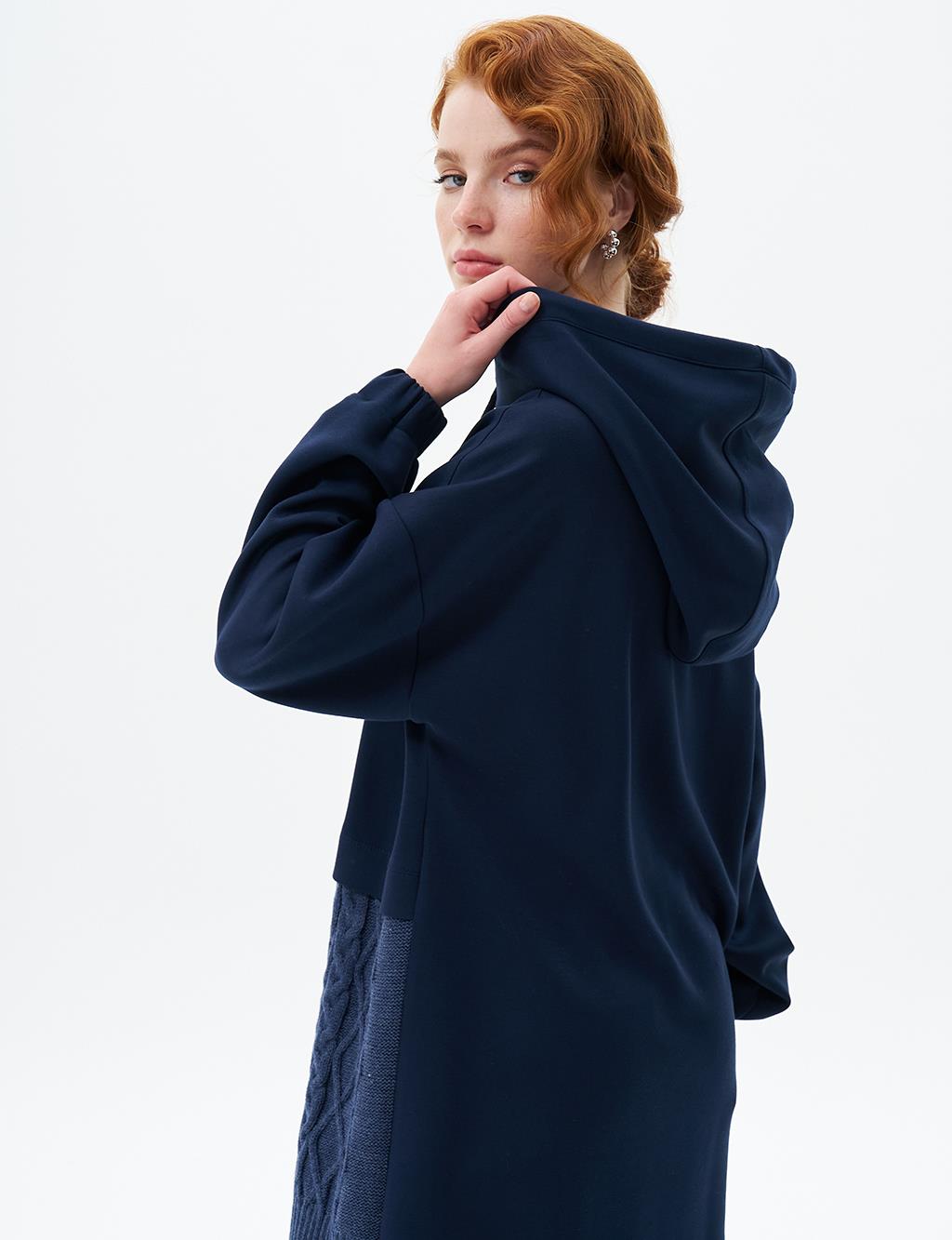 Tricot Garnished Sweatshirt Dark Navy Blue
