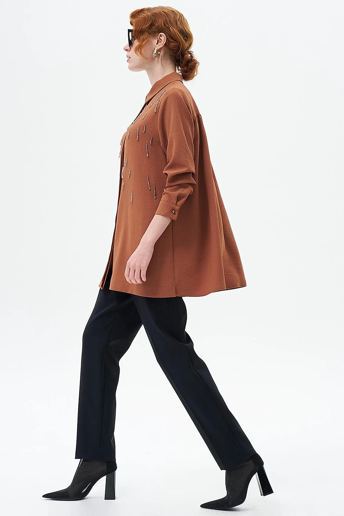 Stone-Embroidered Chic Tunic Tobacco