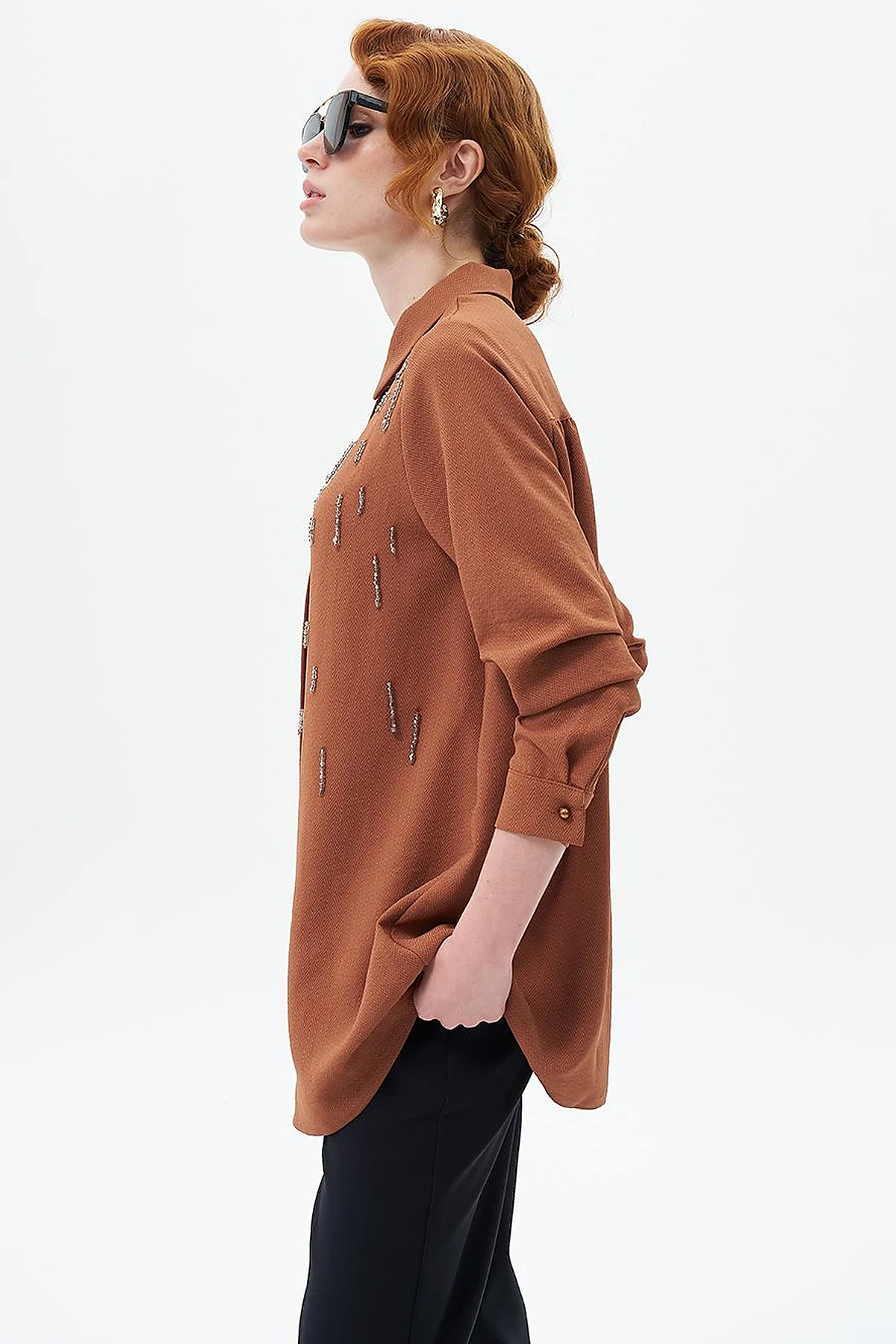 Stone-Embroidered Chic Tunic Tobacco