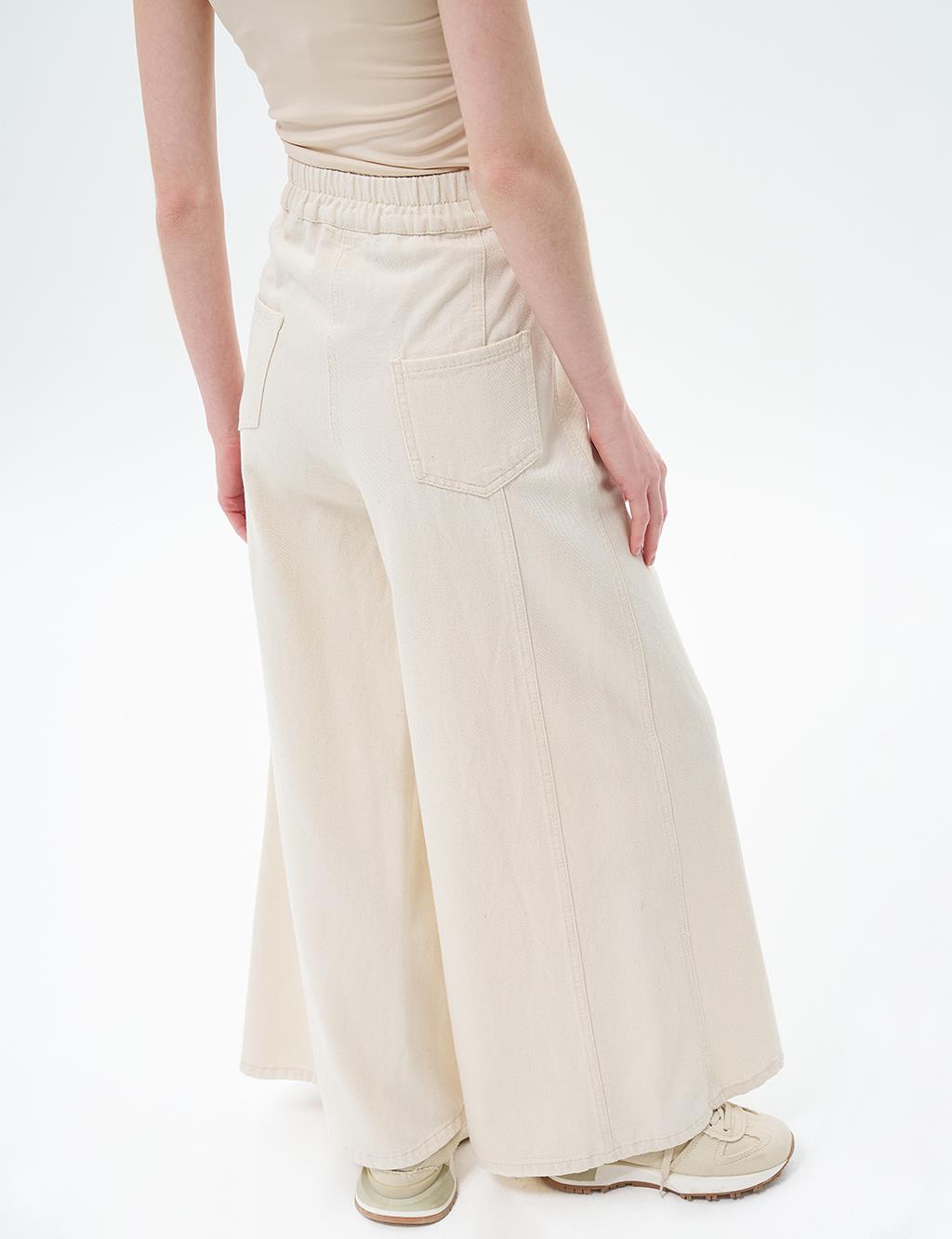 Denim Pants with Stitching Detail Cream