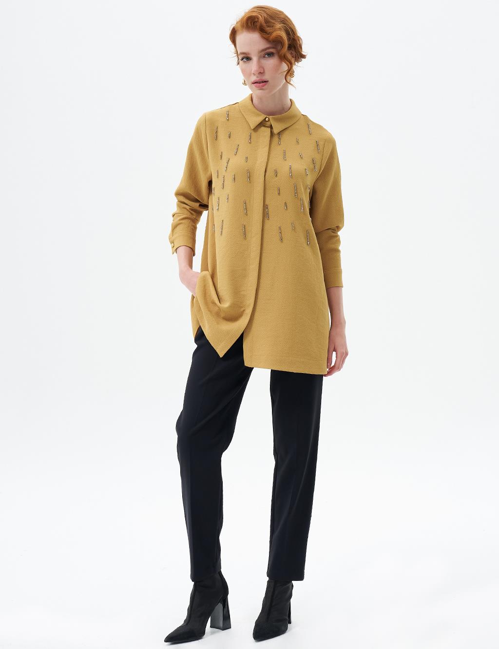 Stone Embroidered Chic Tunic Mustard