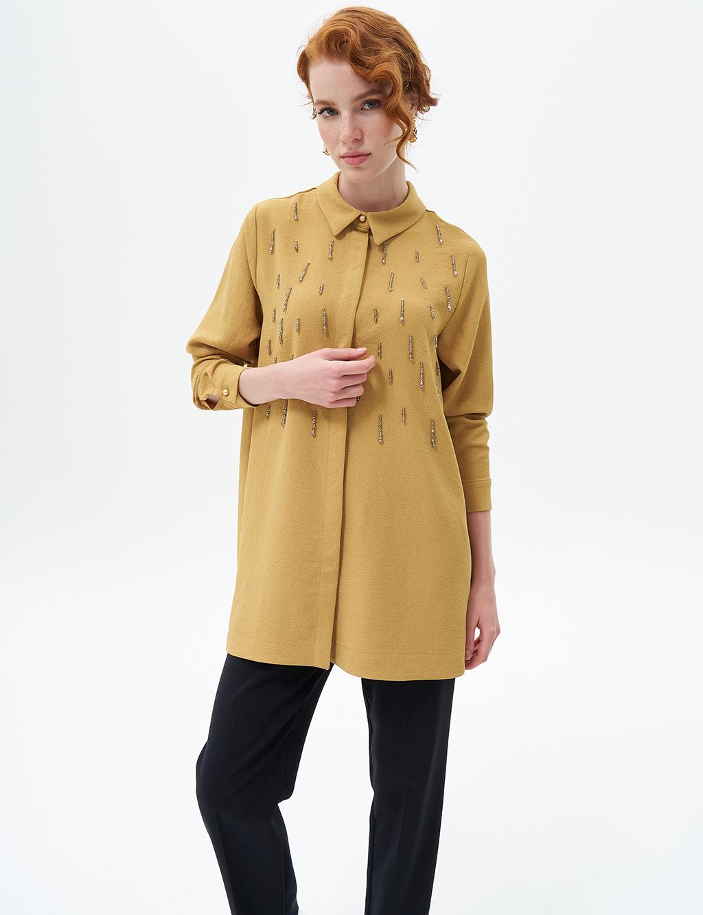 Stone Embroidered Chic Tunic Mustard