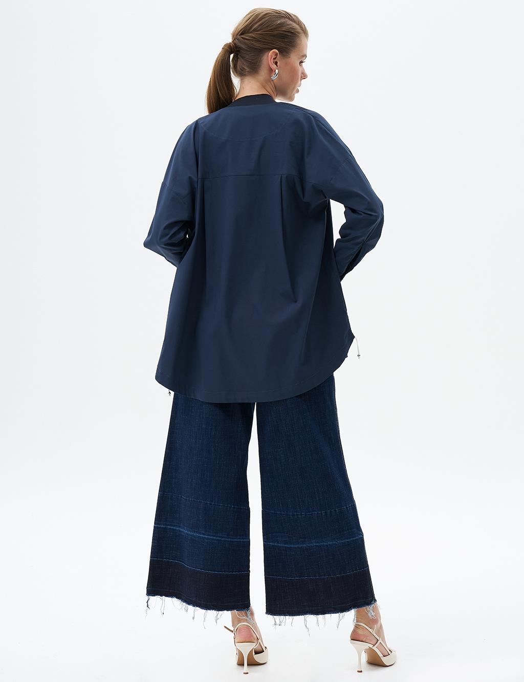 Denim Pants with Distressed Legs Navy Blue