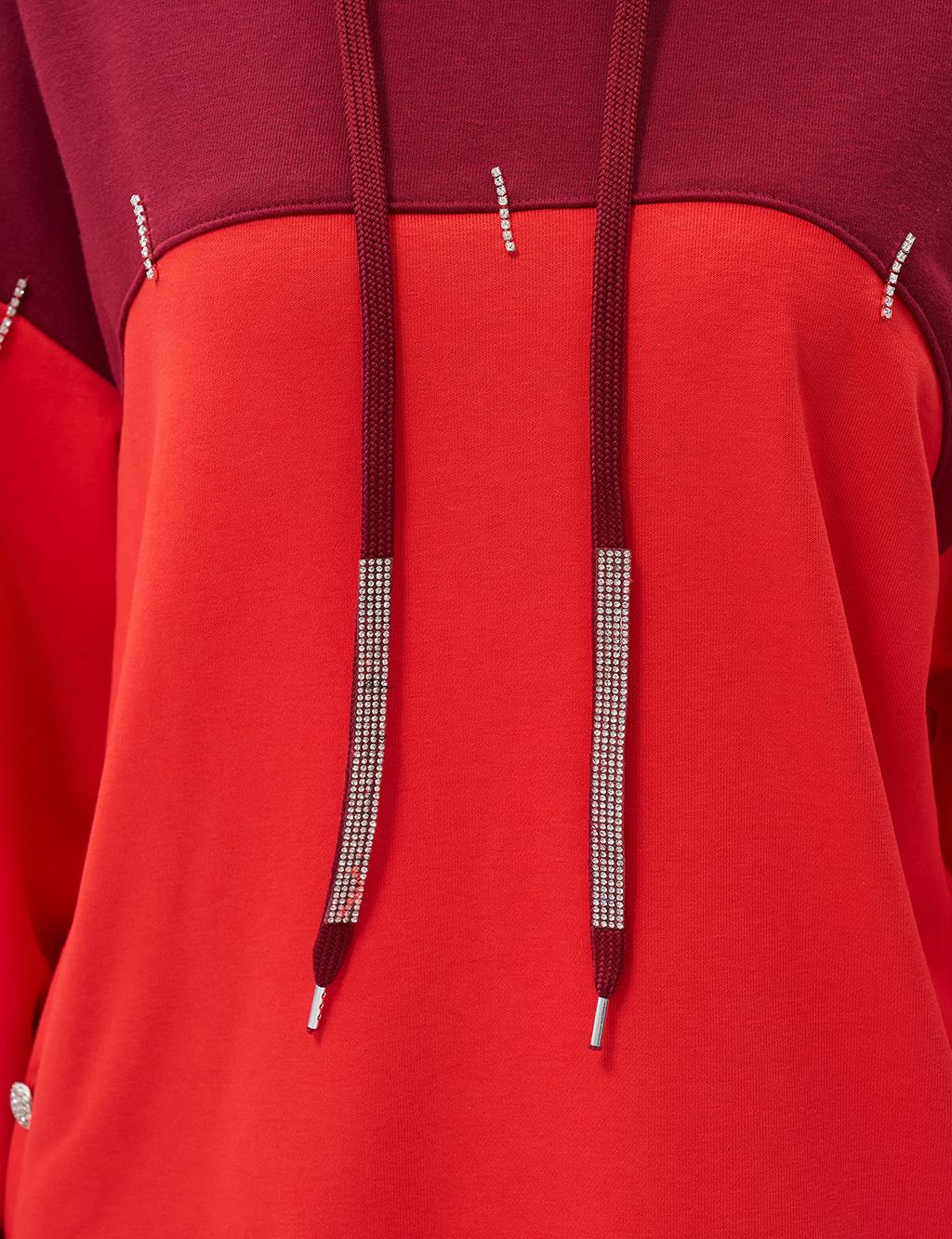 Kumaş Garnili Üç İplik Sweatshirt Kırmızı 