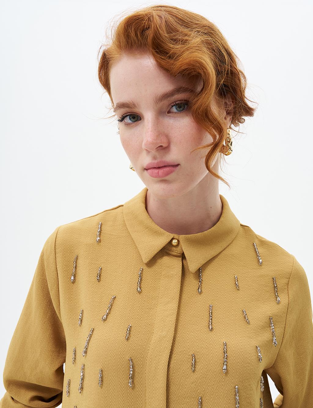 Stone Embroidered Chic Tunic Mustard