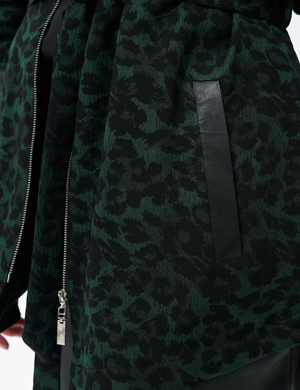 Leopard Print Belted Jacket Green