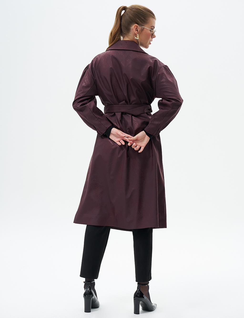 Gold Button Detailed Cape with Gathered Wrists Dark Burgundy
