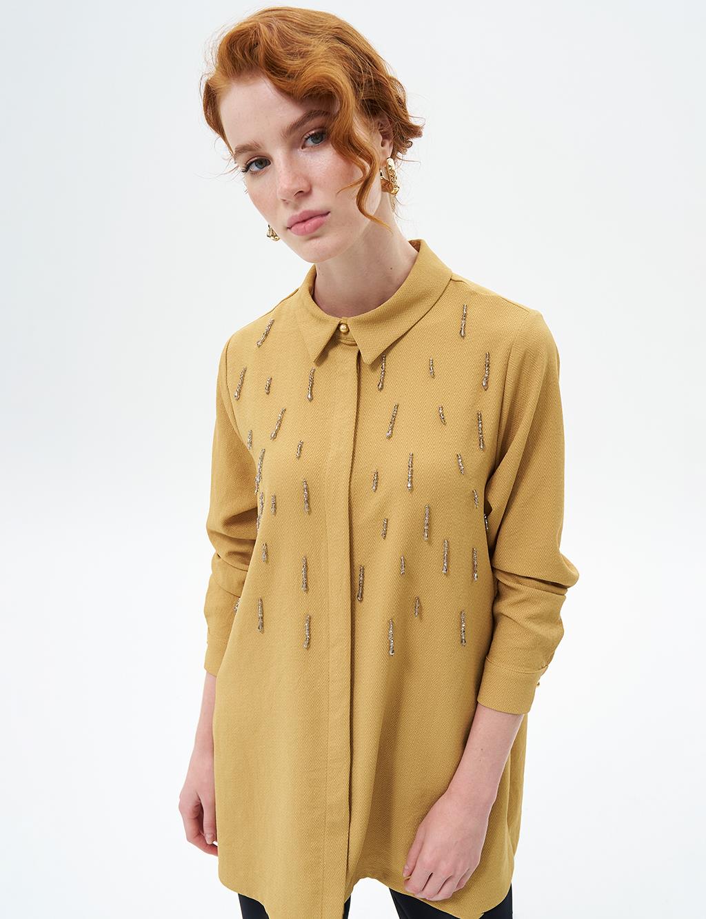 Stone Embroidered Chic Tunic Mustard