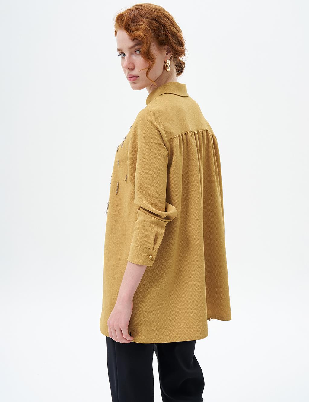 Stone Embroidered Chic Tunic Mustard