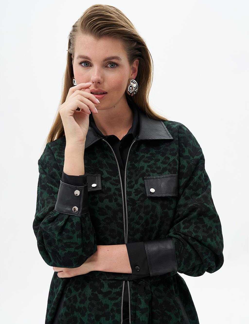 Leopard Print Belted Jacket Green