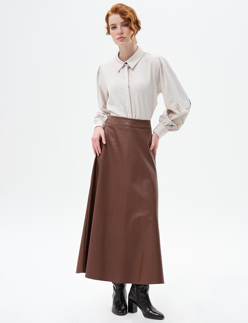 Faux Leather Flared Skirt Tan