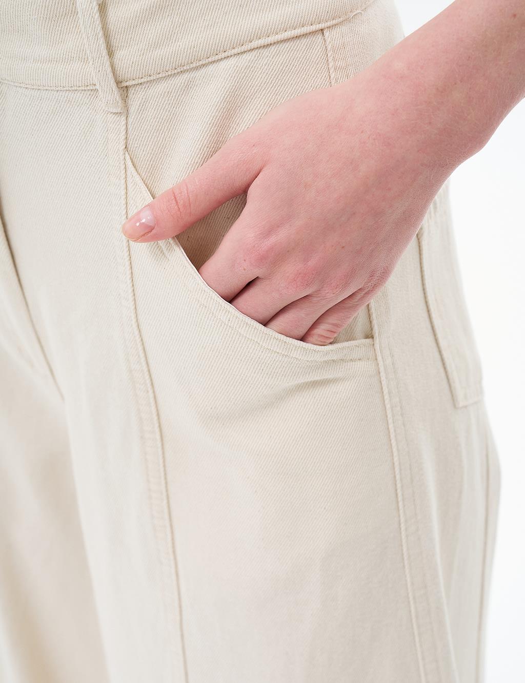 Denim Pants with Stitching Detail Cream