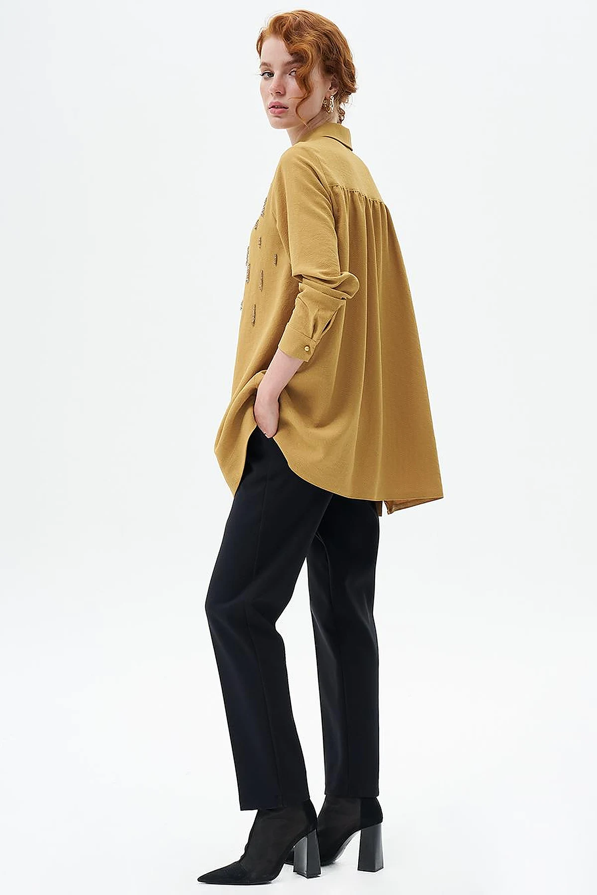 Stone Embroidered Chic Tunic Mustard