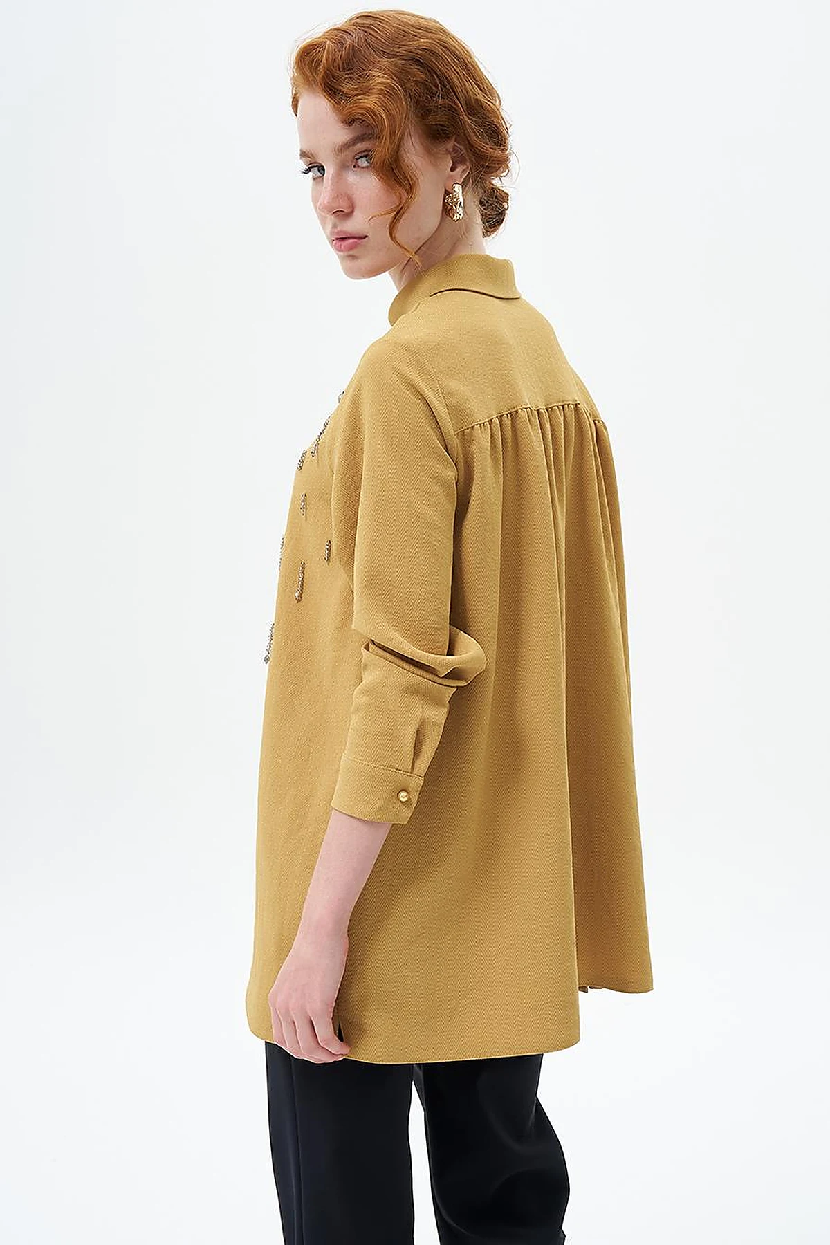 Stone Embroidered Chic Tunic Mustard