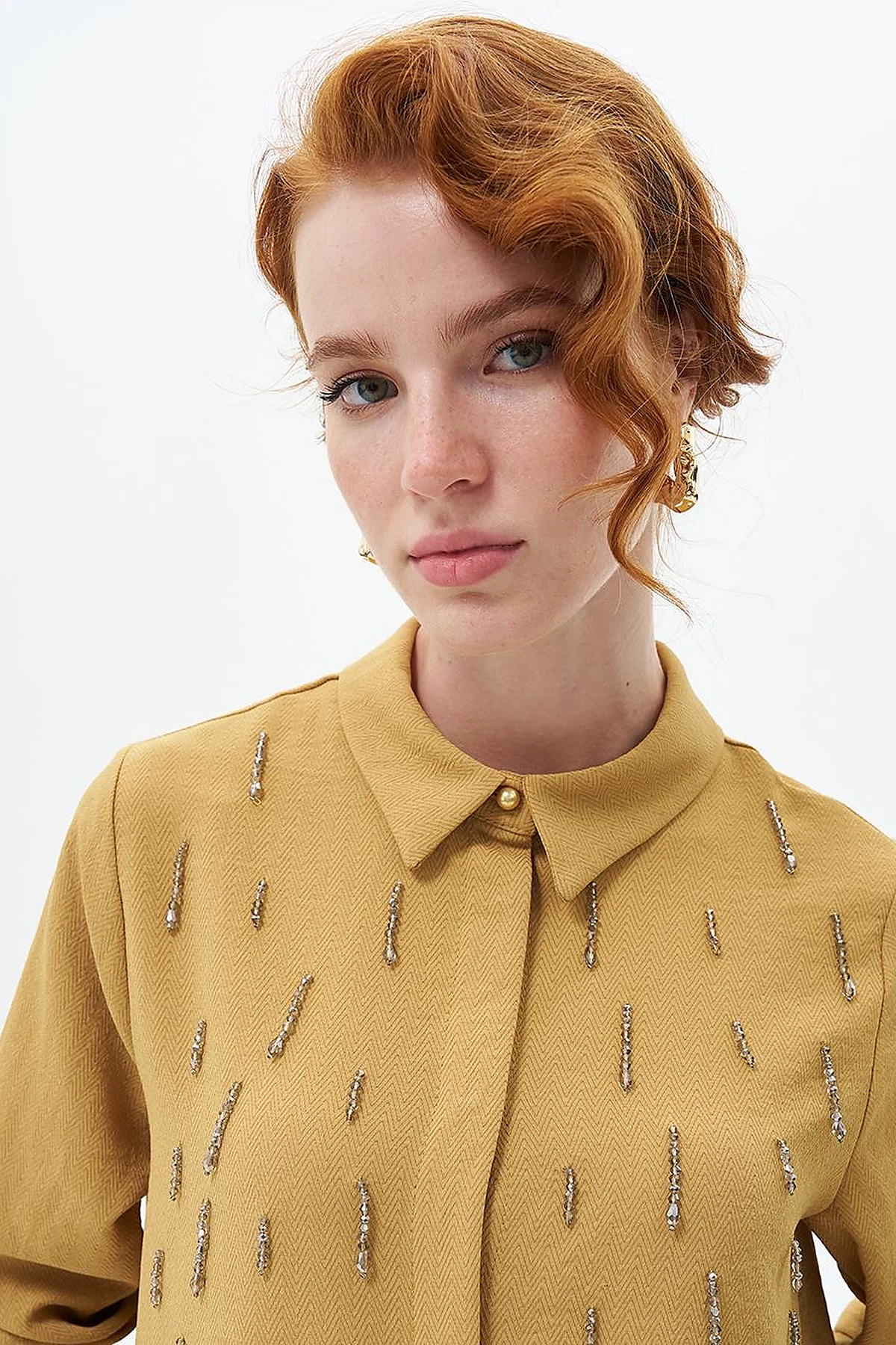 Stone Embroidered Chic Tunic Mustard
