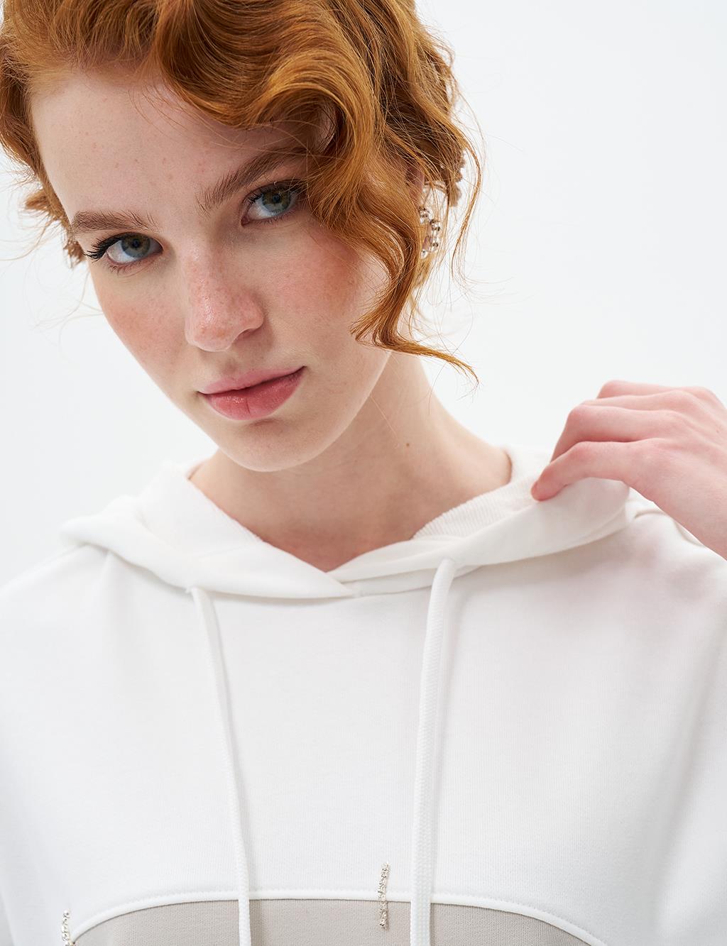 Kumaş Garnili Üç İplik Sweatshirt Gri 