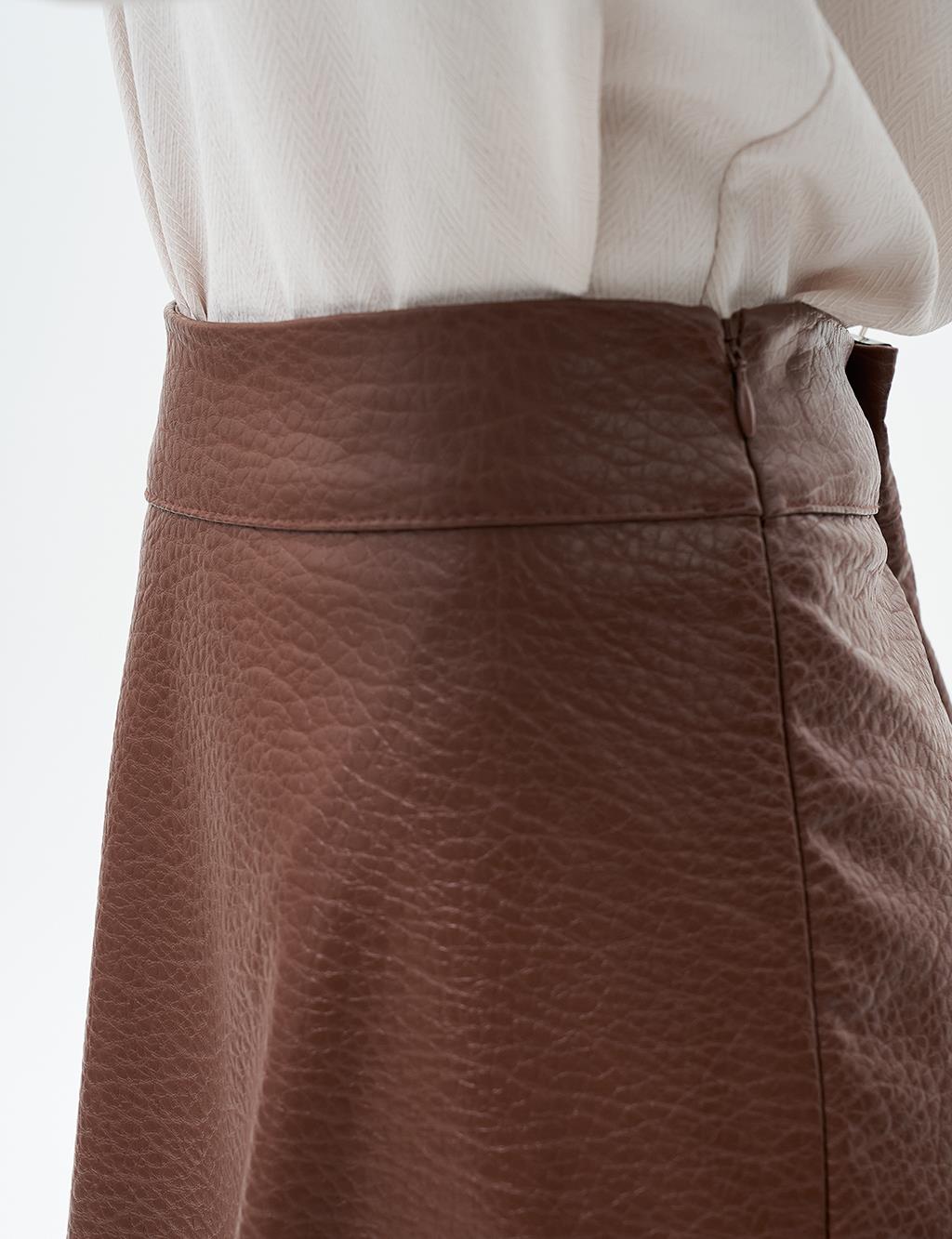Faux Leather Flared Skirt Tan