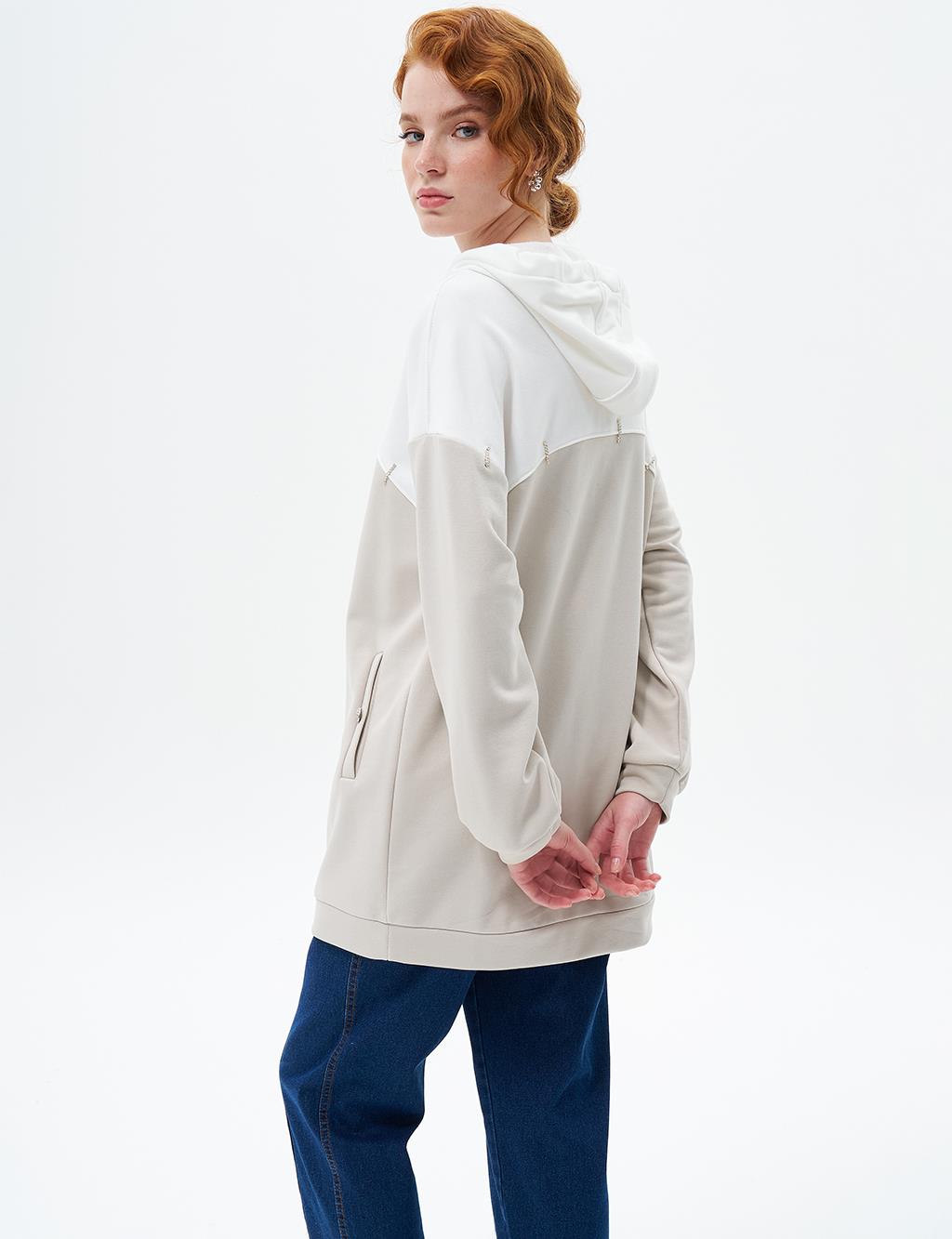 Kumaş Garnili Üç İplik Sweatshirt Gri 