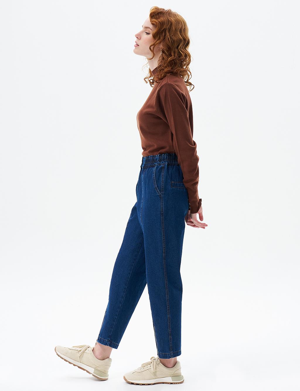 Paçası Fermuarlı Denim Pantolon Lacivert