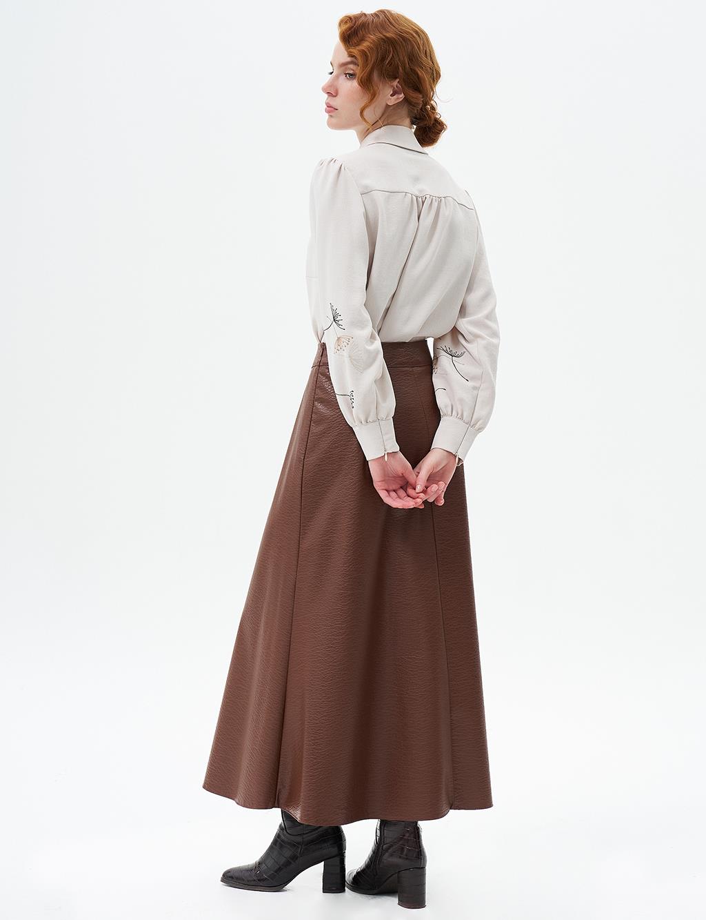 Faux Leather Flared Skirt Tan