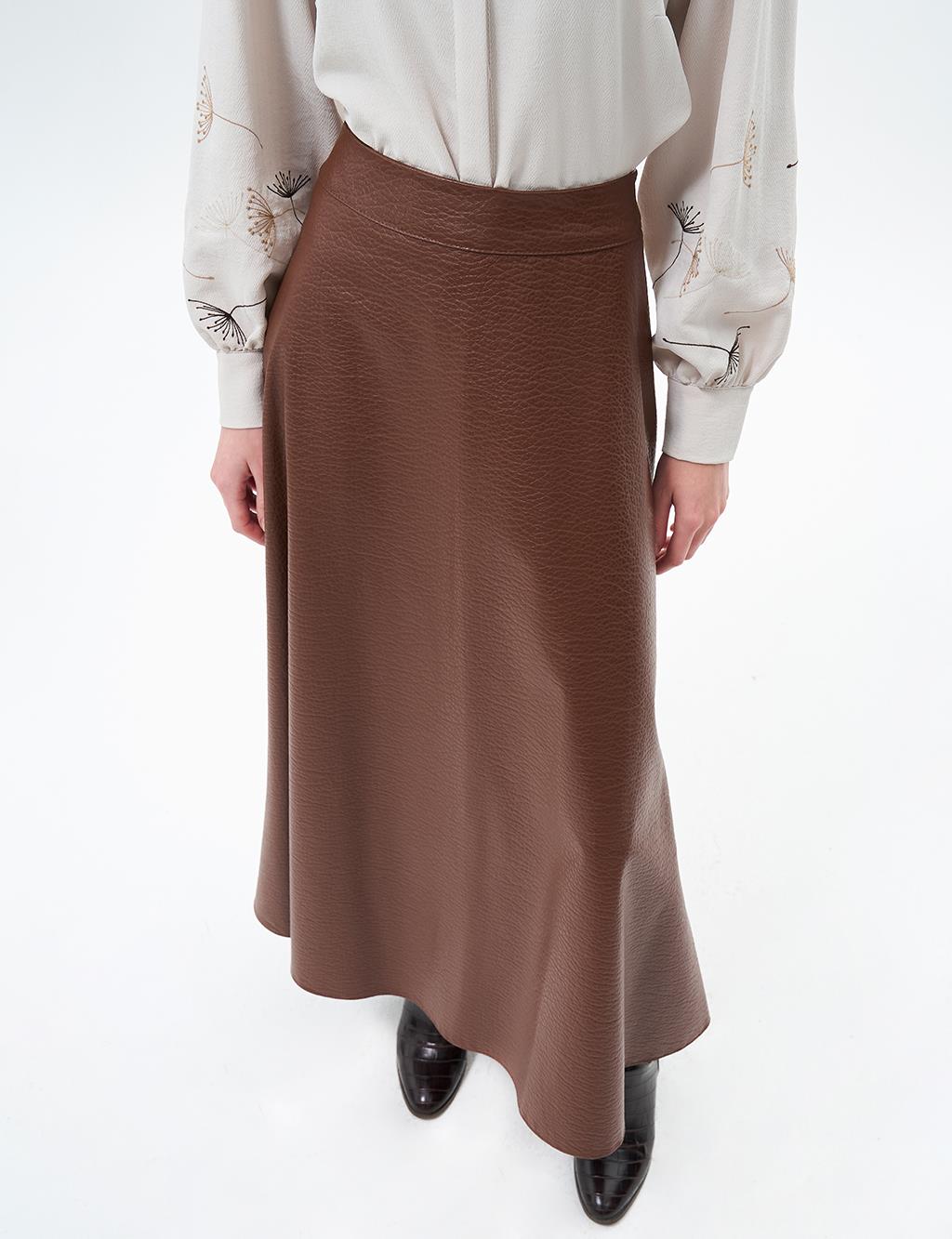 Faux Leather Flared Skirt Tan