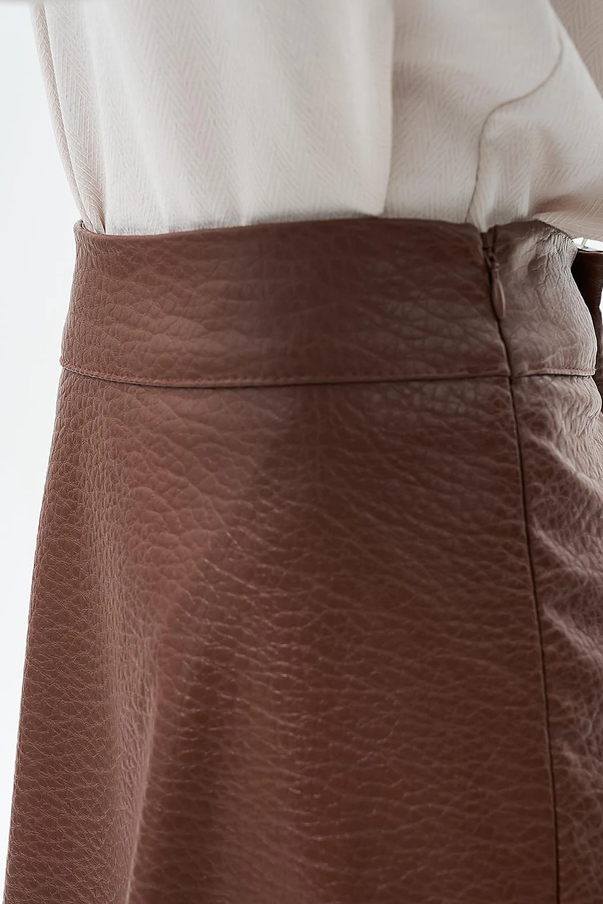 Faux Leather Flared Skirt Tan