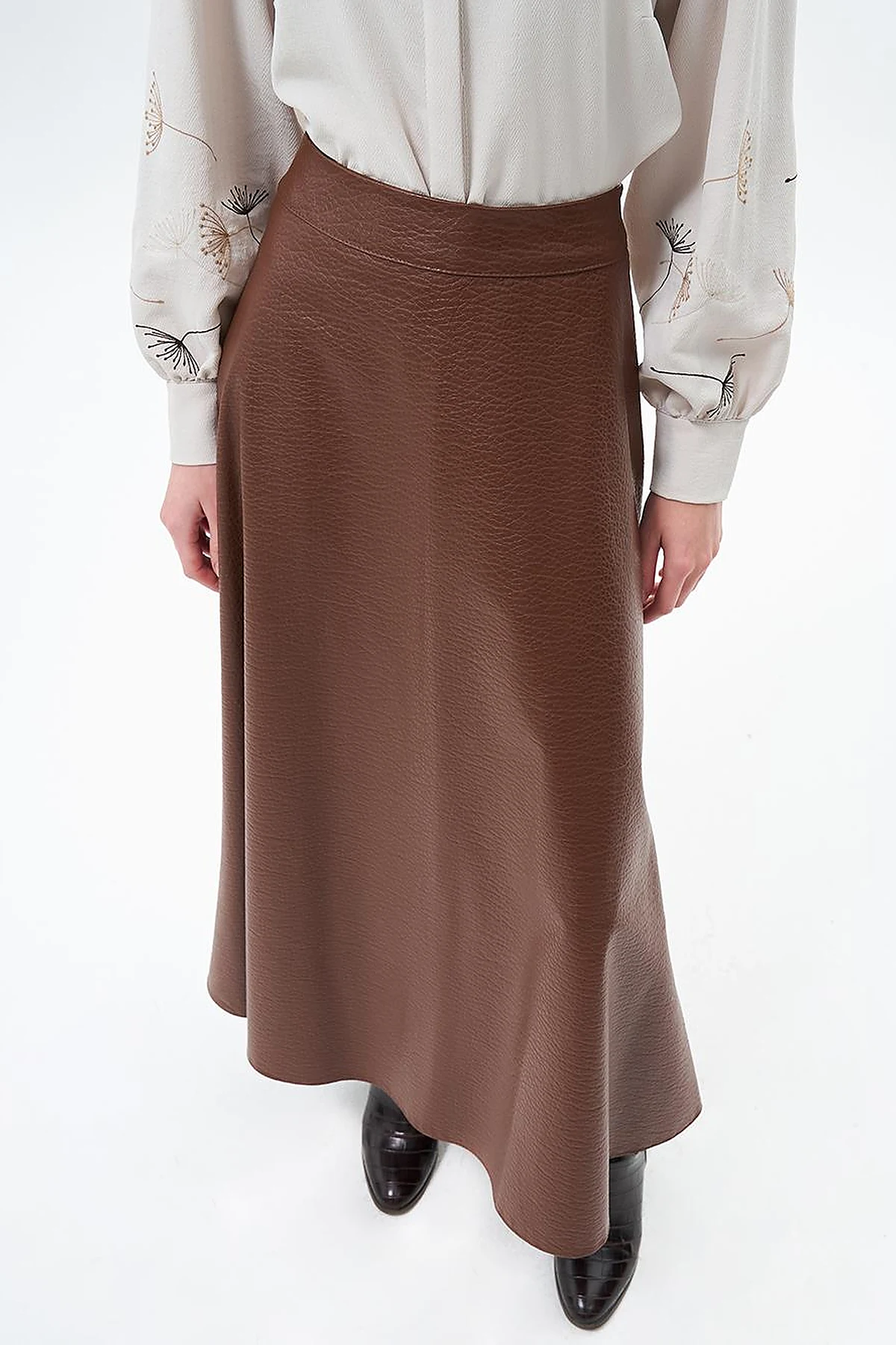 Faux Leather Flared Skirt Tan