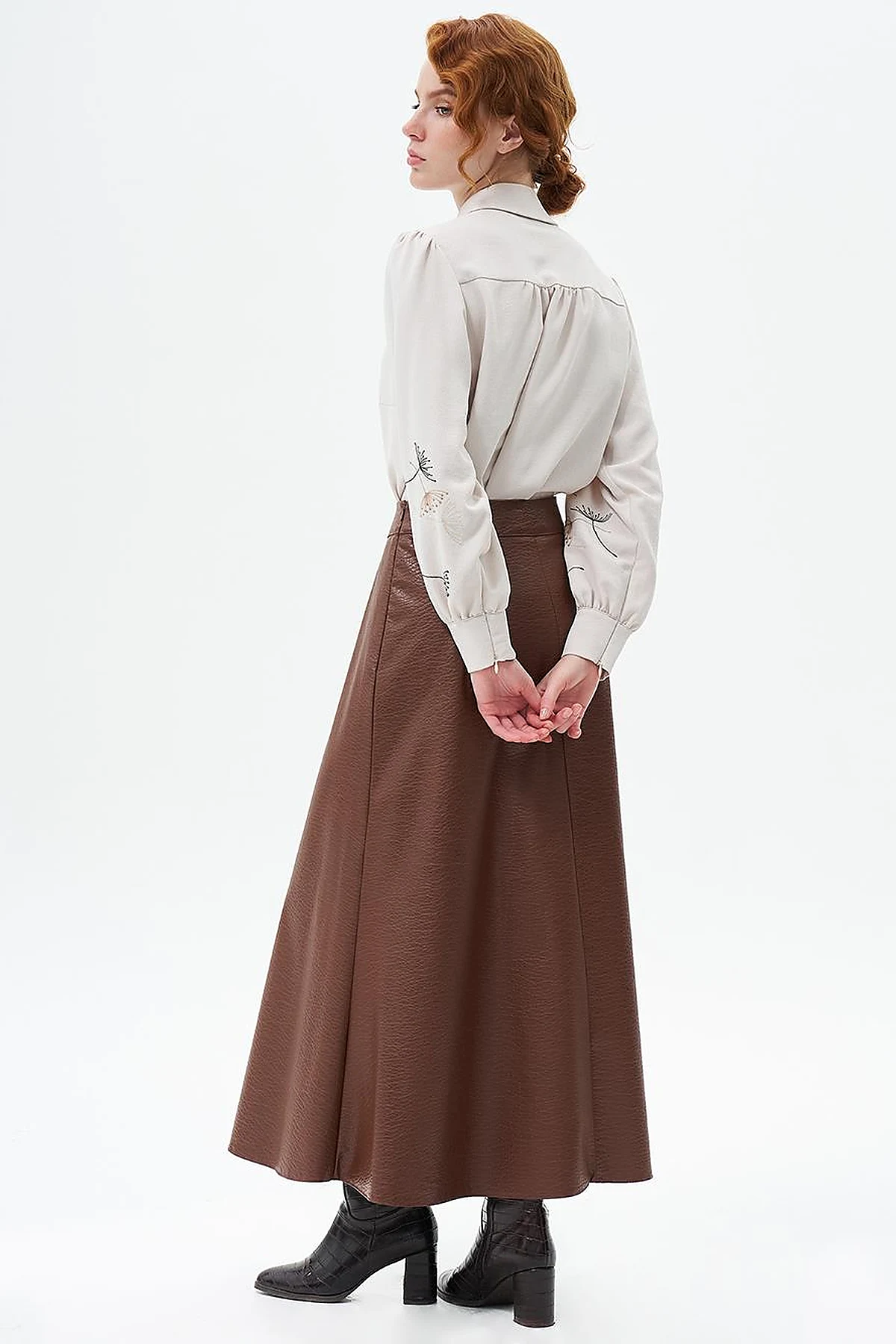 Faux Leather Flared Skirt Tan