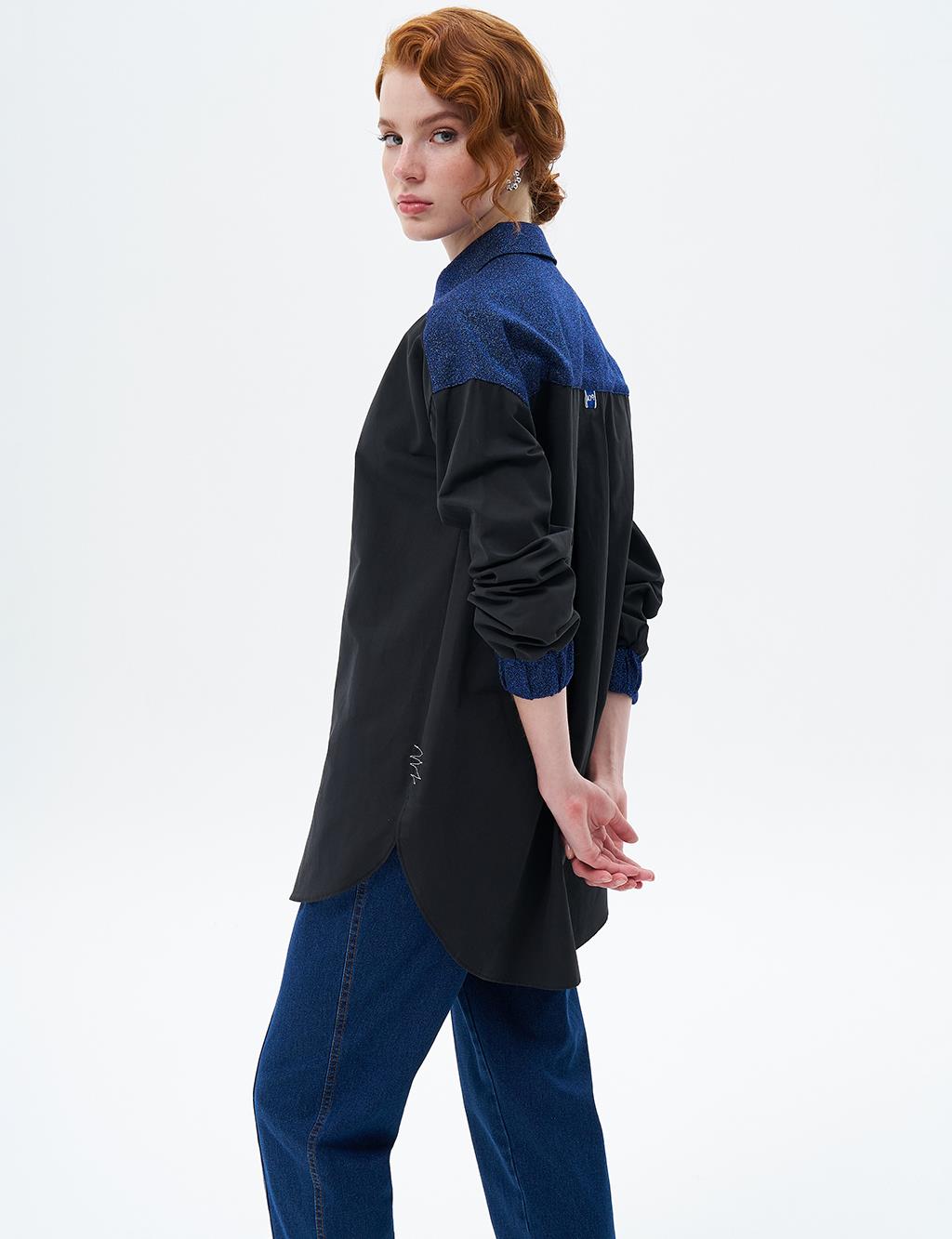 Blouse with Hidden Garnish on the Placket Black