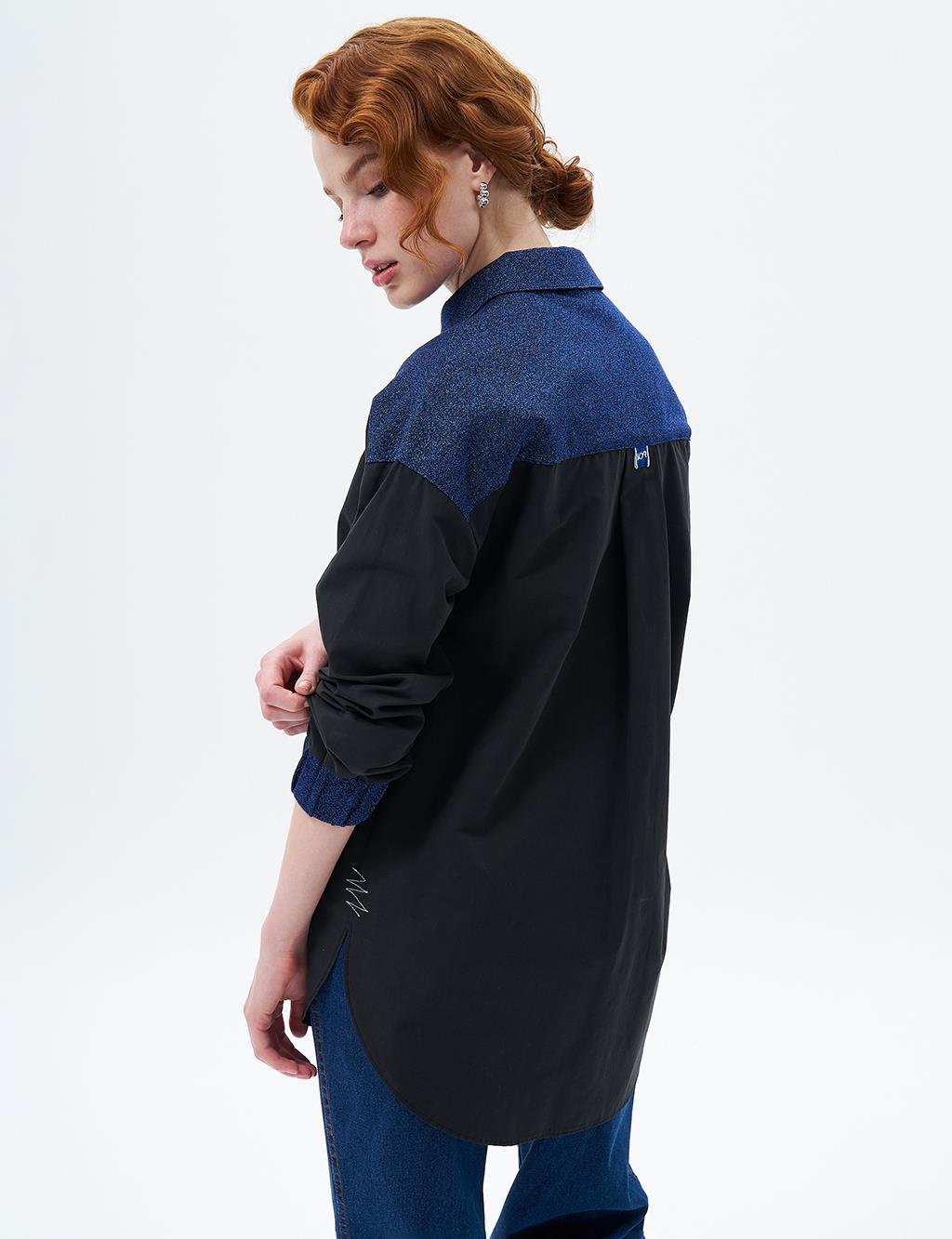 Blouse with Hidden Garnish on the Placket Black