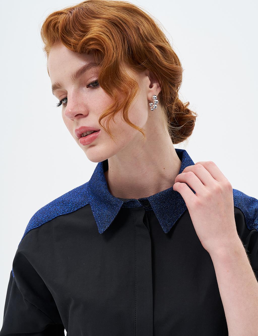 Blouse with Hidden Garnish on the Placket Black