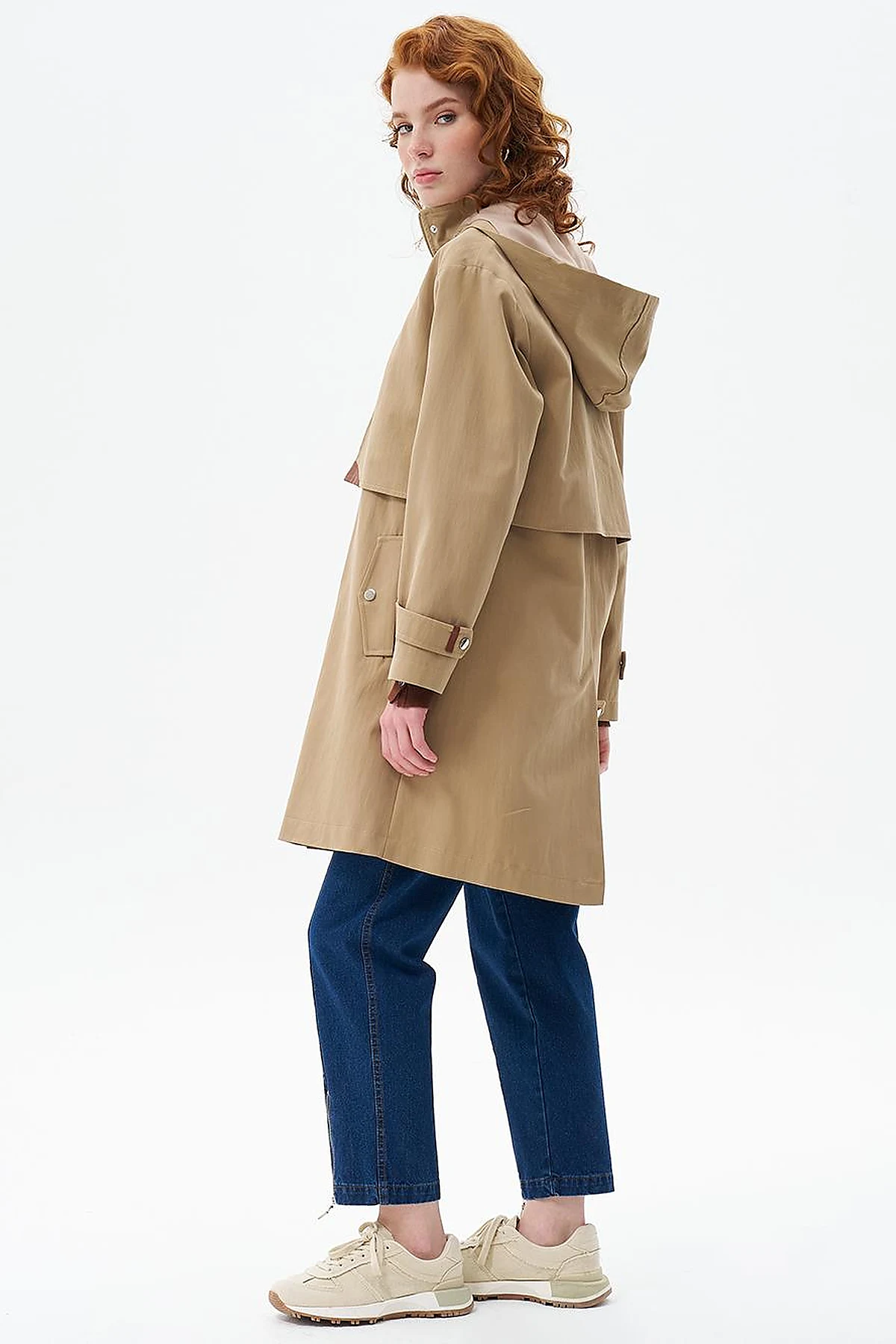 Stand Collar Coat with Pocket Detail Beige
