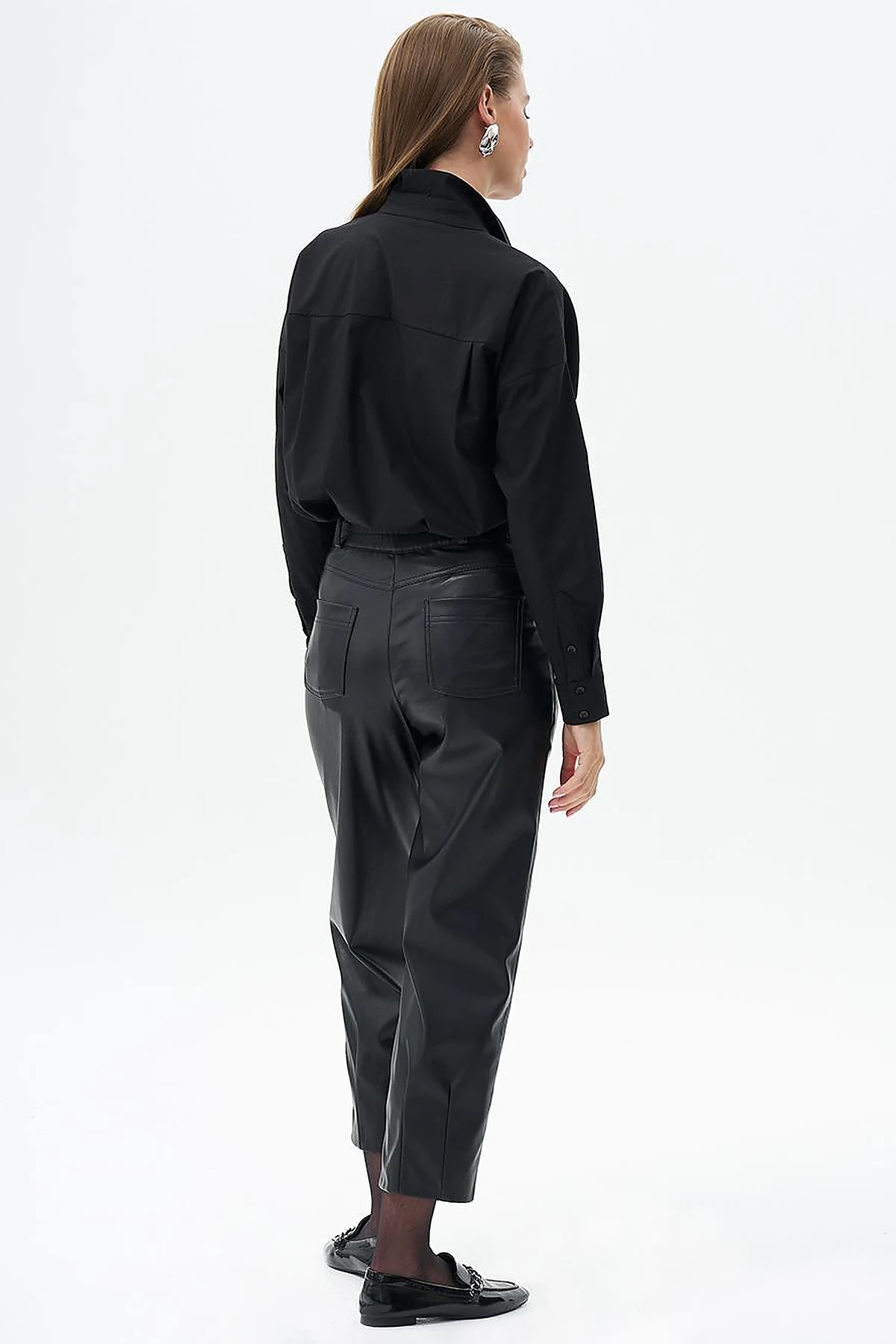Metal Accessory Detailed Faux Leather Pants Black