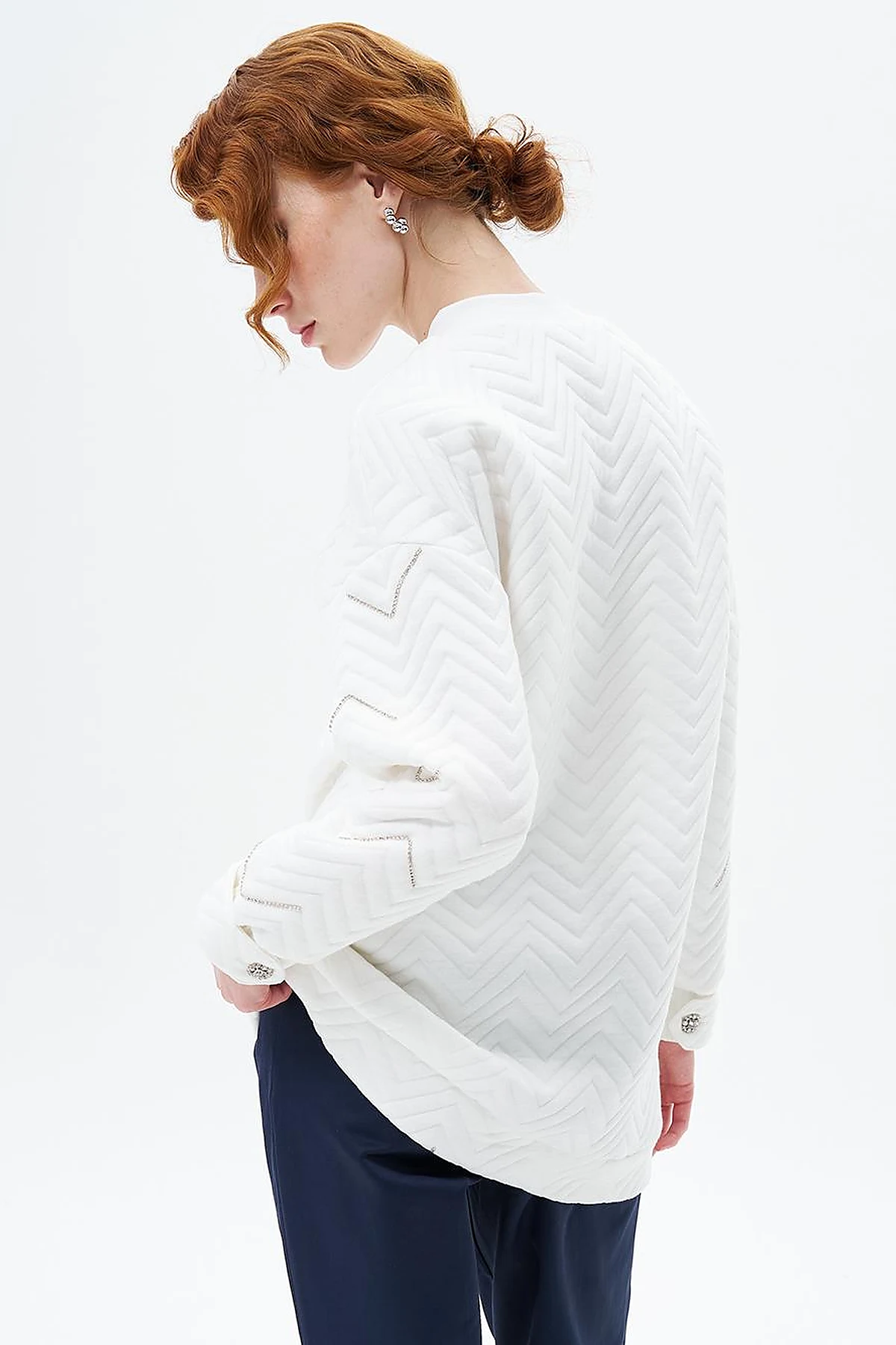 Stone-Embellished Cotton Sweatshirt Optic White