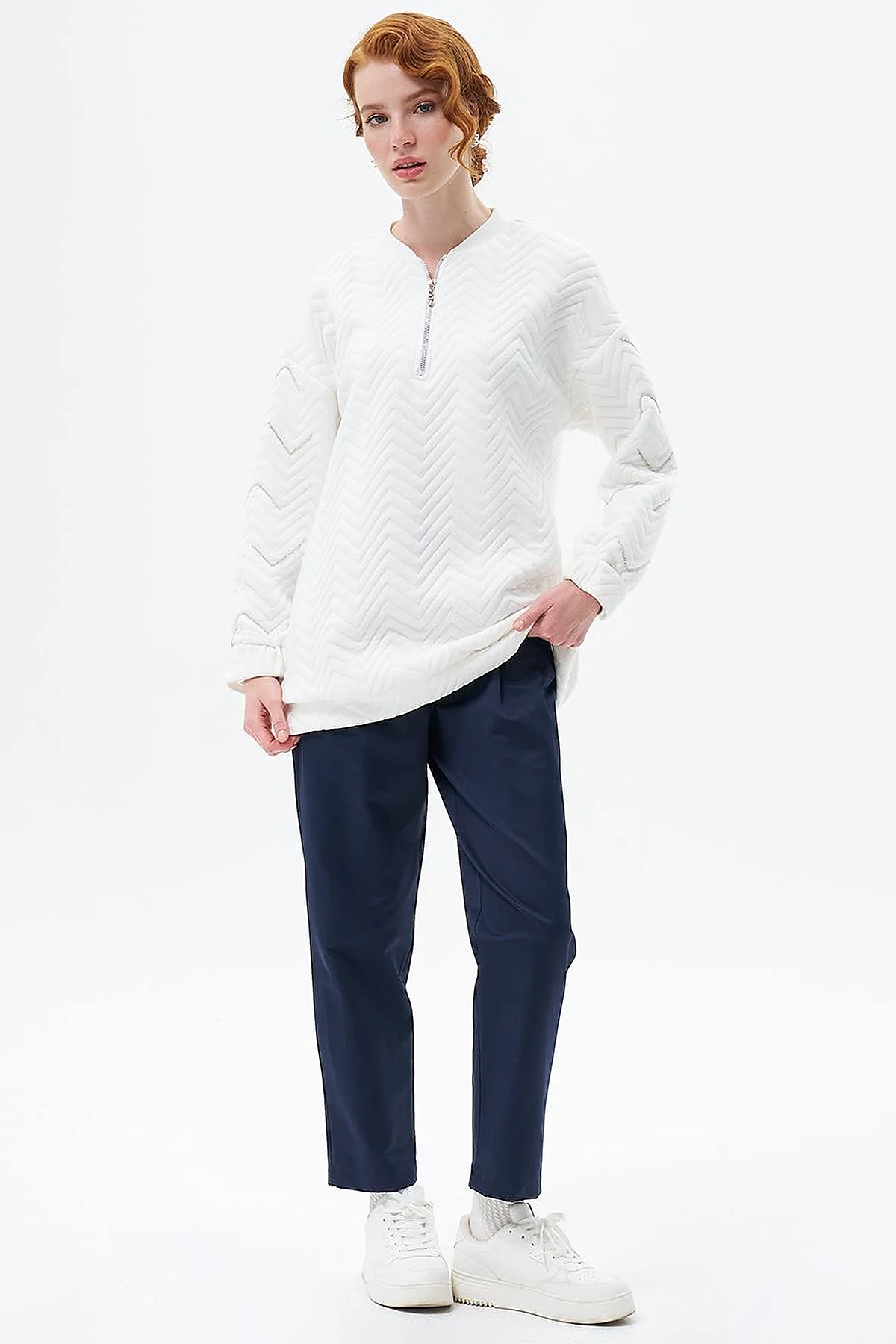 Stone-Embellished Cotton Sweatshirt Optic White
