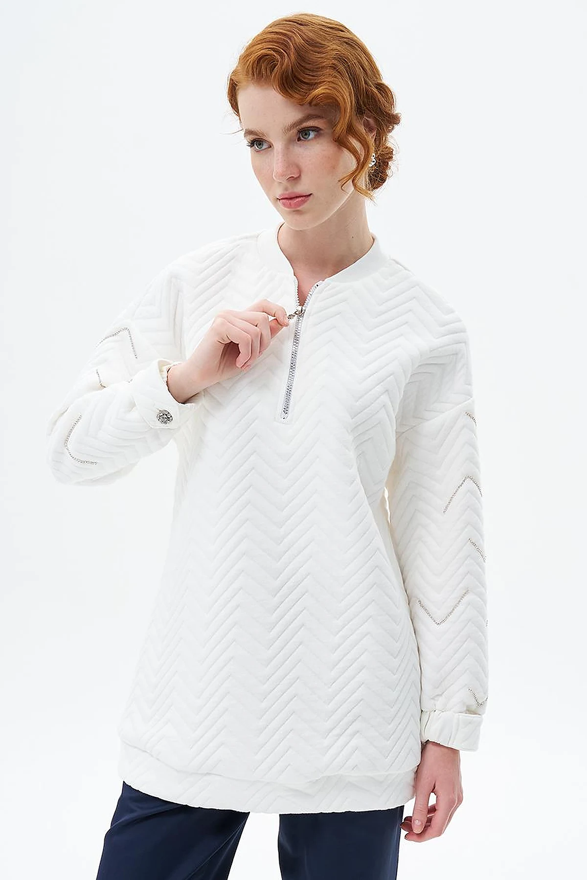 Stone-Embellished Cotton Sweatshirt Optic White
