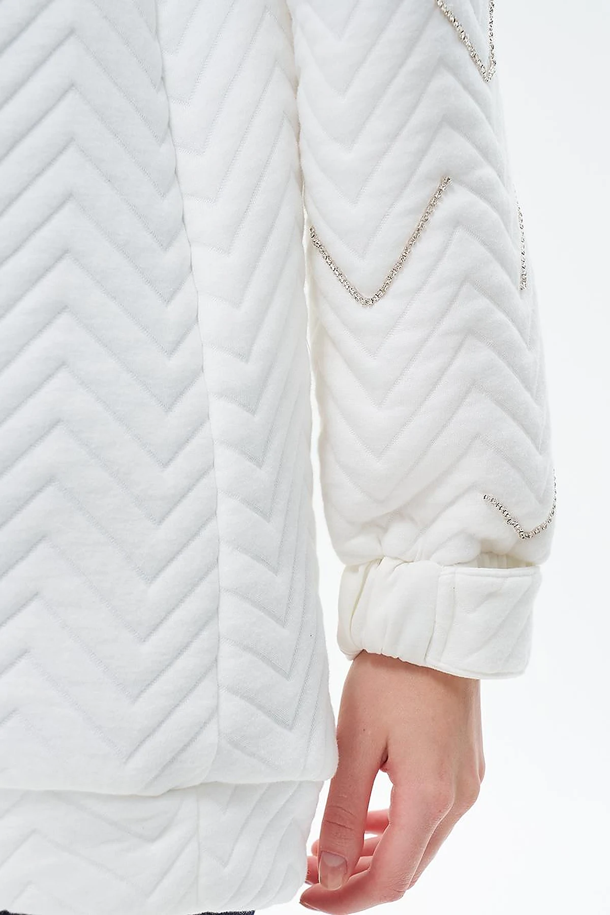 Stone-Embellished Cotton Sweatshirt Optic White