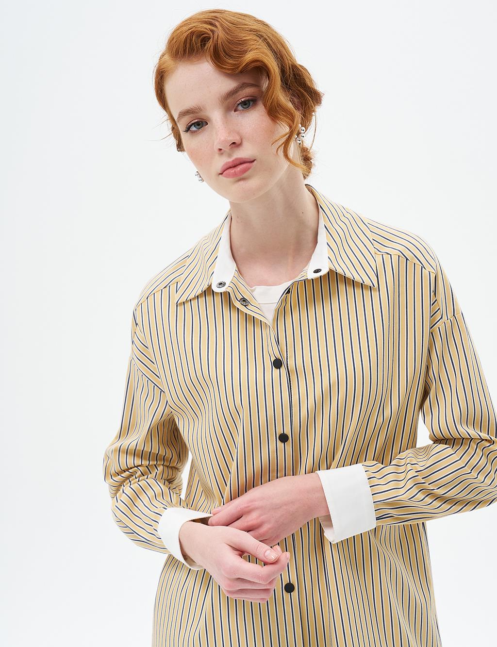 Snap-Button Shirt-Detail Poplin Tunic Yellow