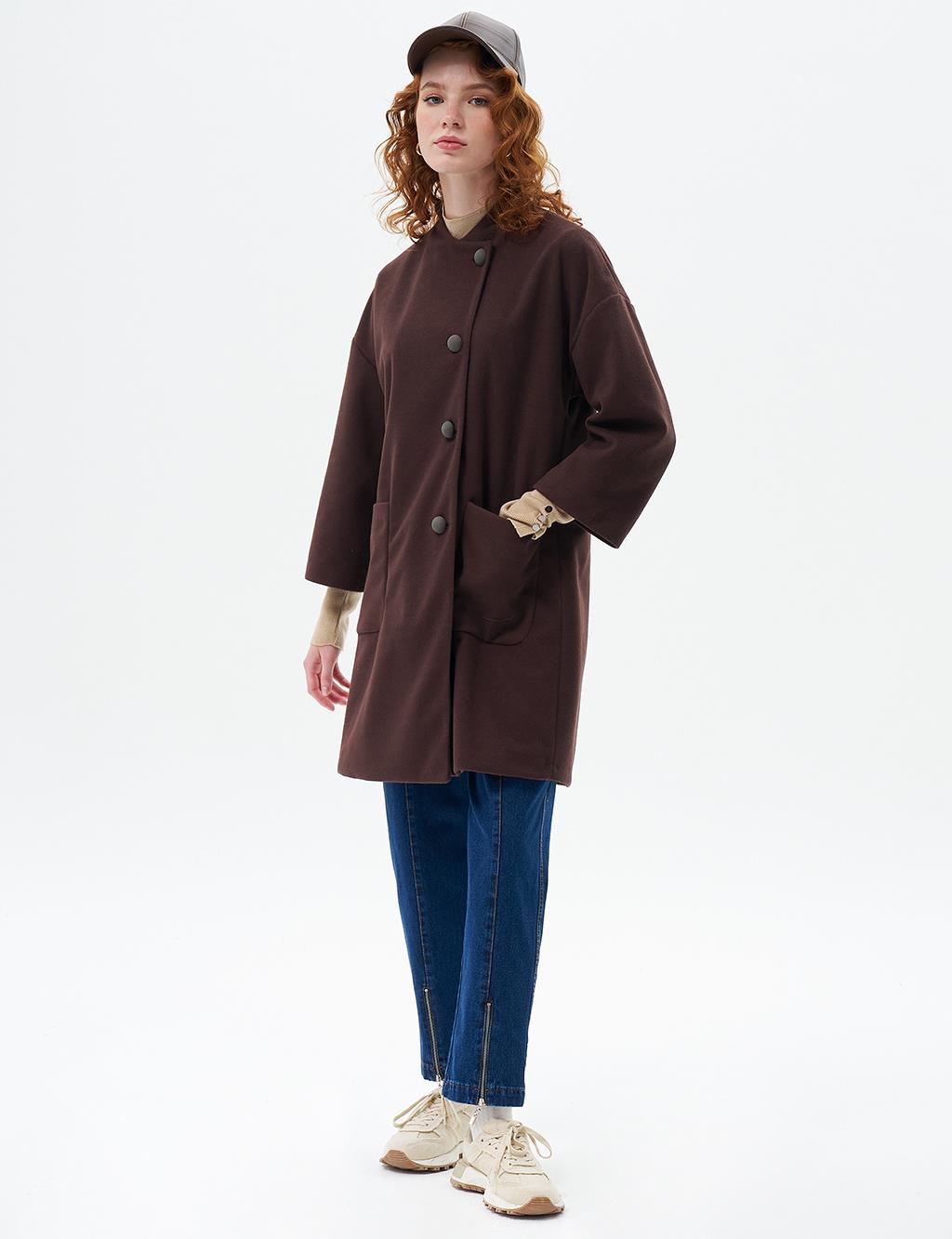 Three Quarter Sleeve Cashmere Coat Coffee