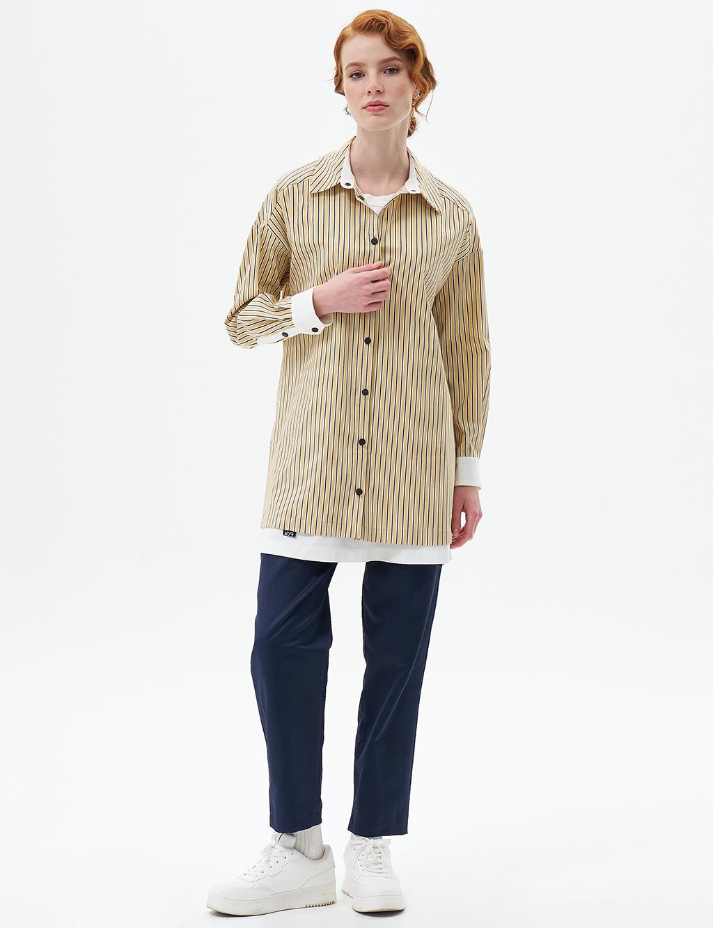 Snap-Button Shirt-Detail Poplin Tunic Yellow