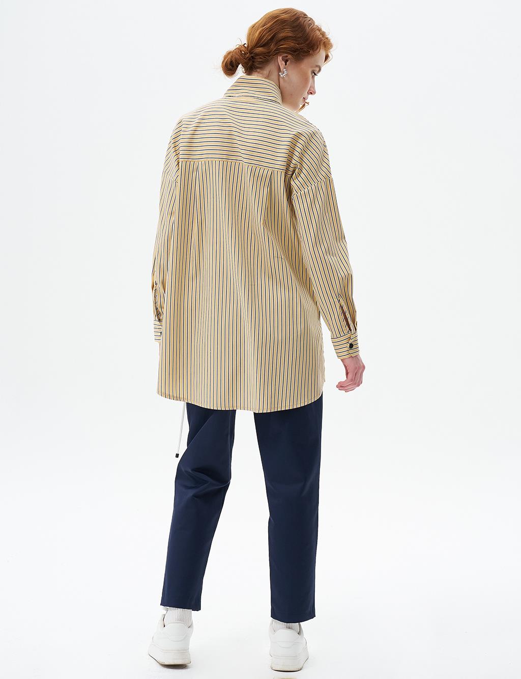 Snap-Flip Stand Collar Poplin Tunic Yellow