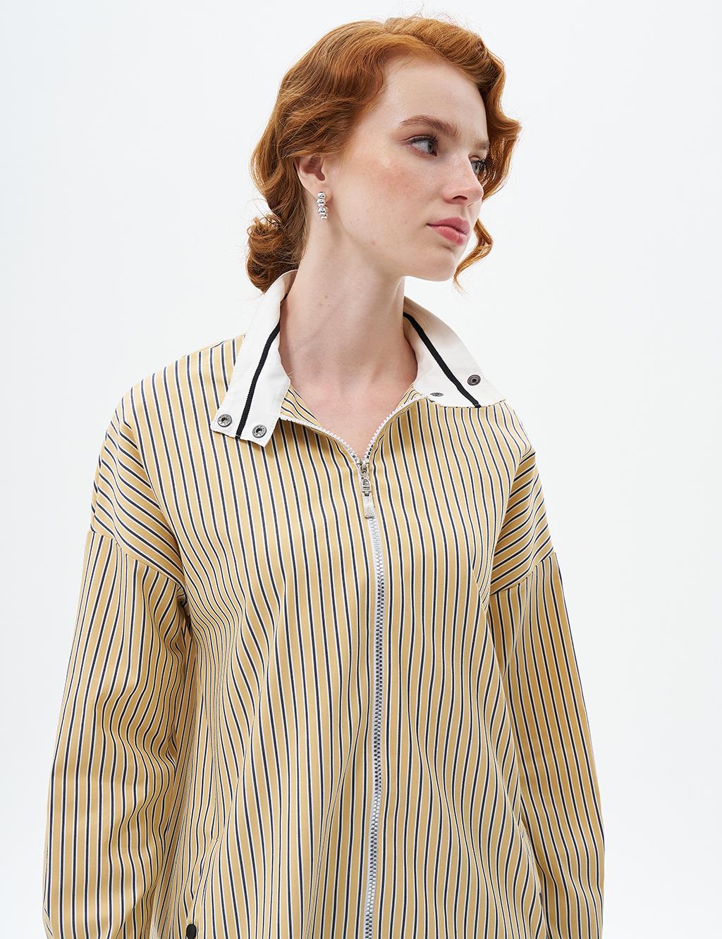 Snap-Flip Stand Collar Poplin Tunic Yellow