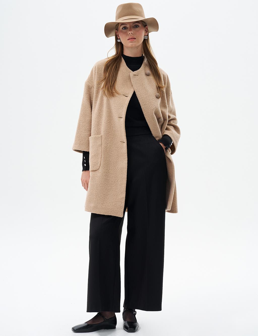 Three Quarter Sleeve Cashmere Coat Beige